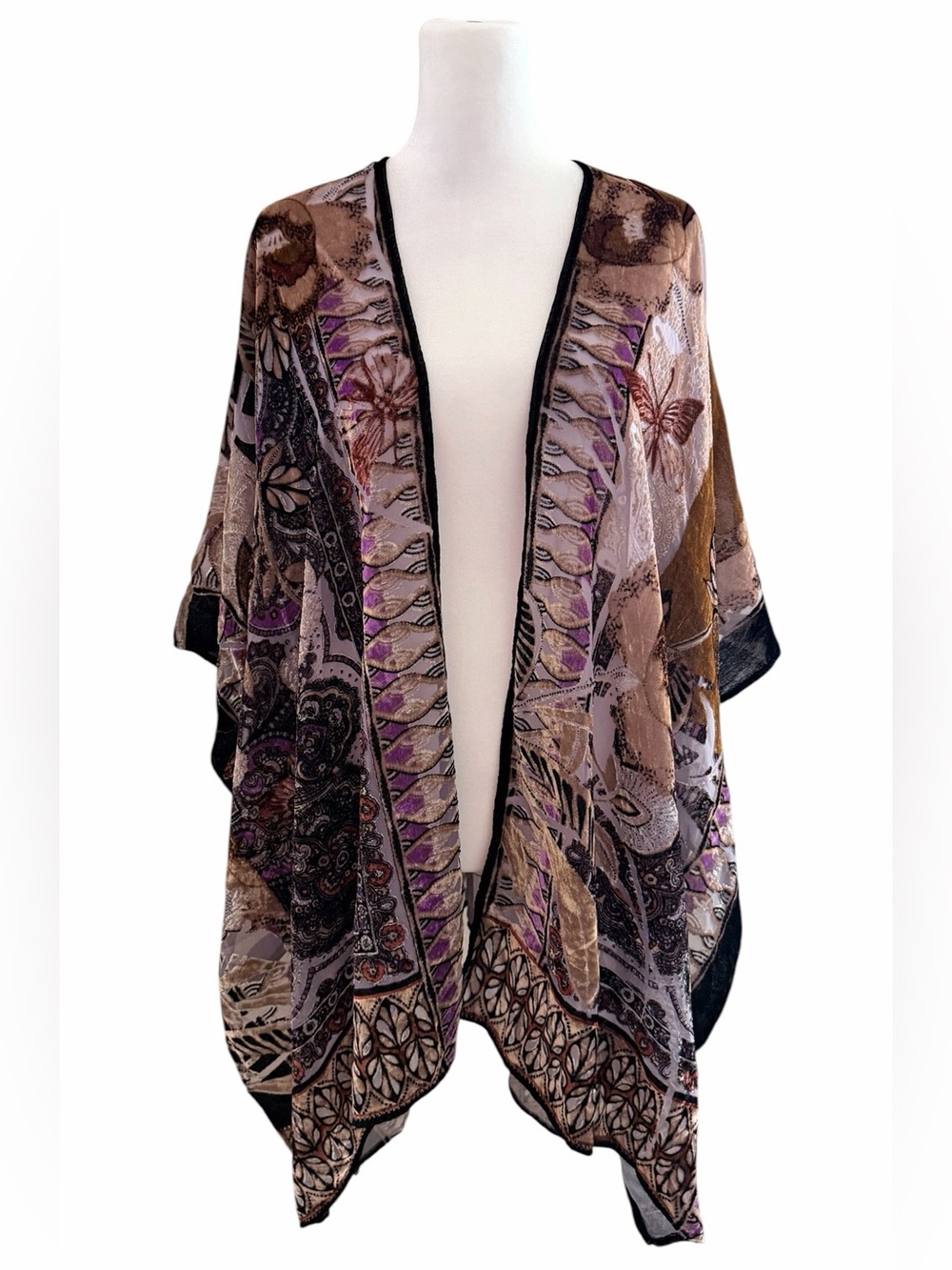 Chico's Purple Burnout Velvet Kimono Cardigan One Size